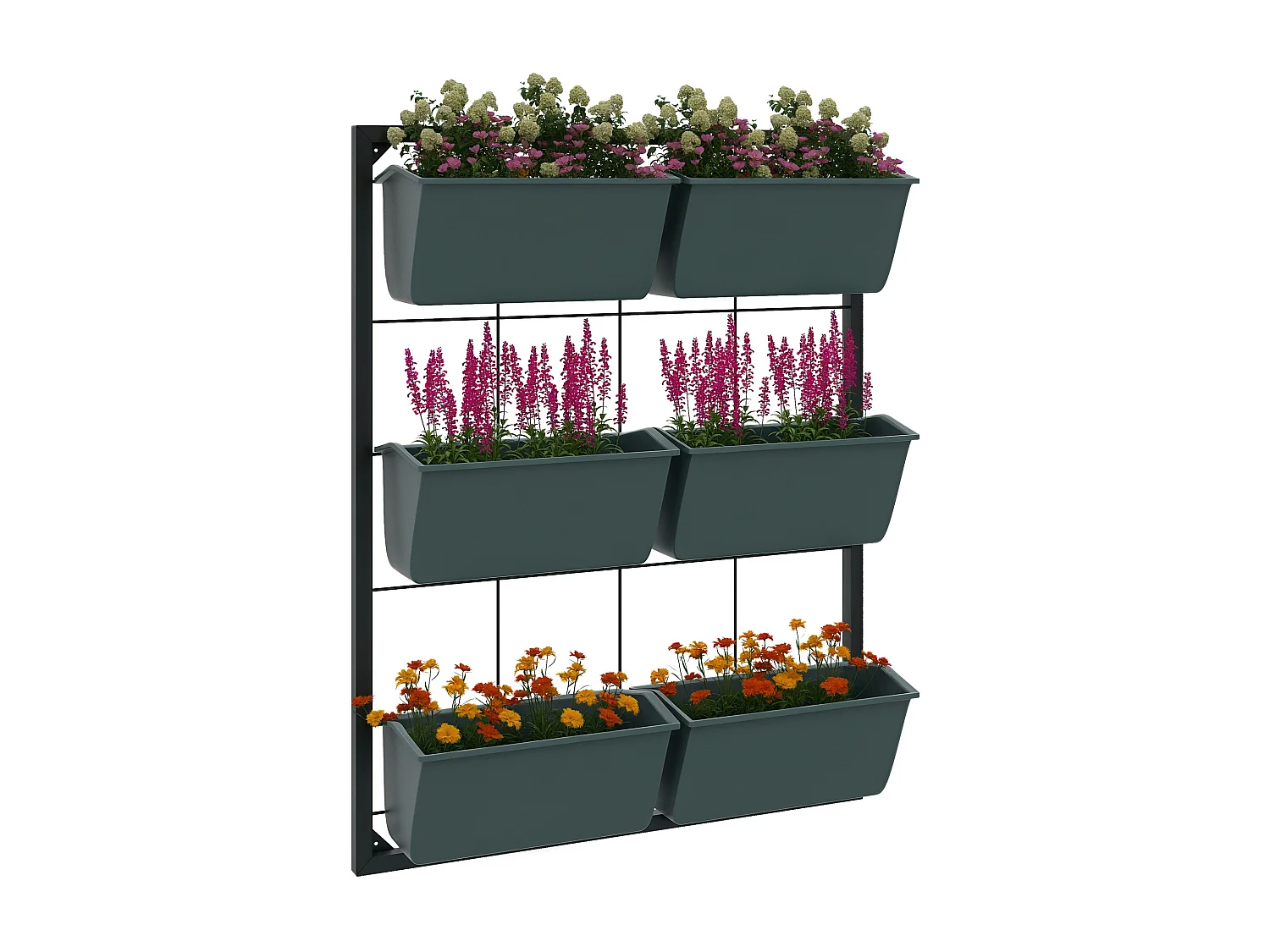 Orto verticale 3 livelli con 6 vasi in acciaio e plastica verde scuro