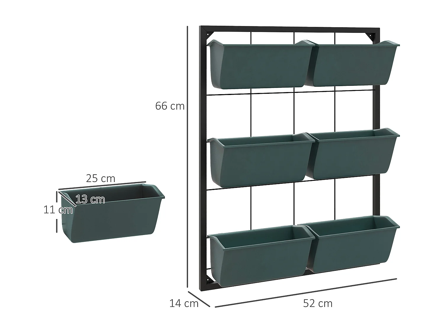 Orto verticale 3 livelli con 6 vasi in acciaio e plastica verde scuro