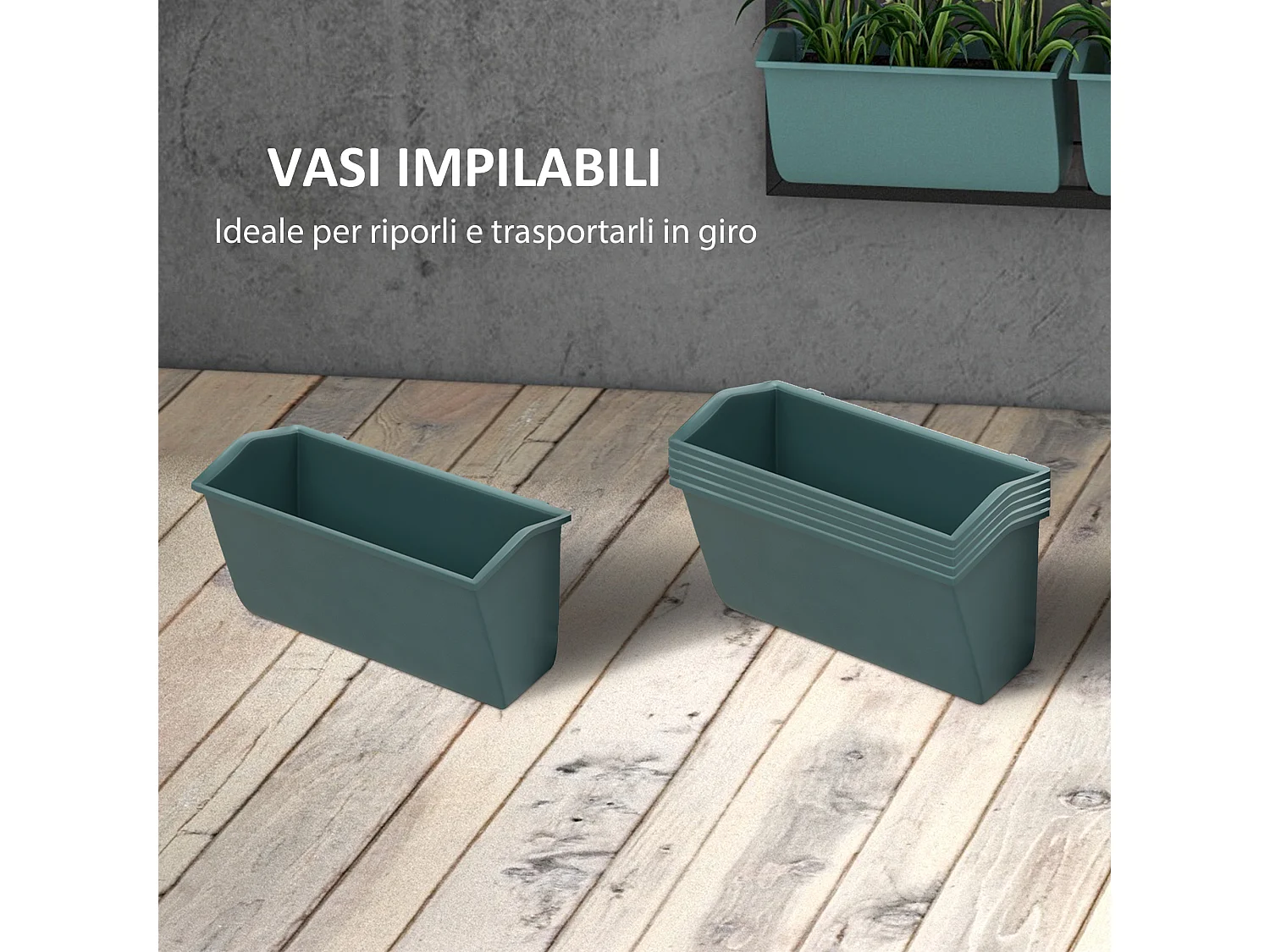 Orto verticale 3 livelli con 6 vasi in acciaio e plastica verde scuro