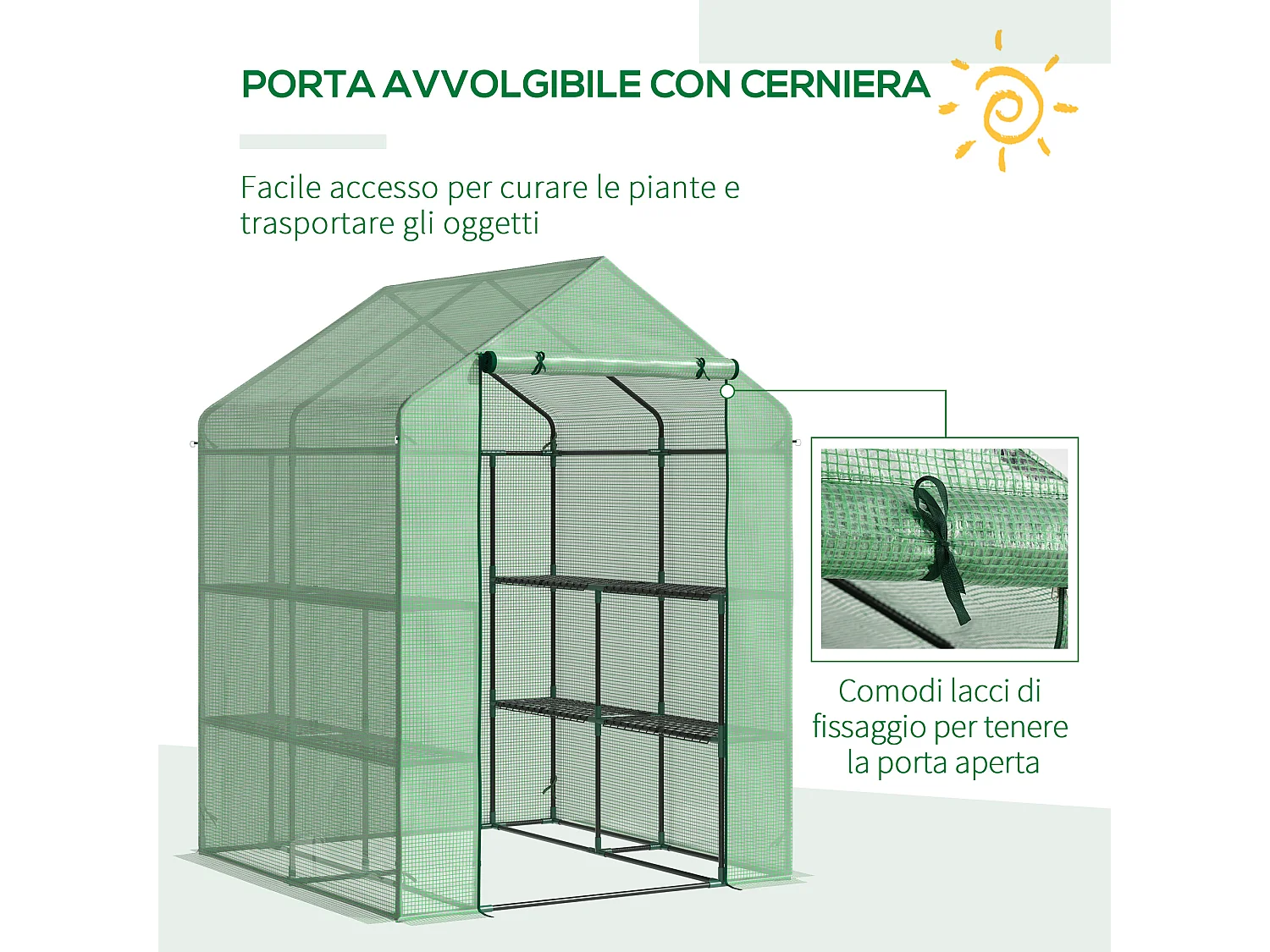 Serra da giardino con scaffali copertura pe porta avvolgibile