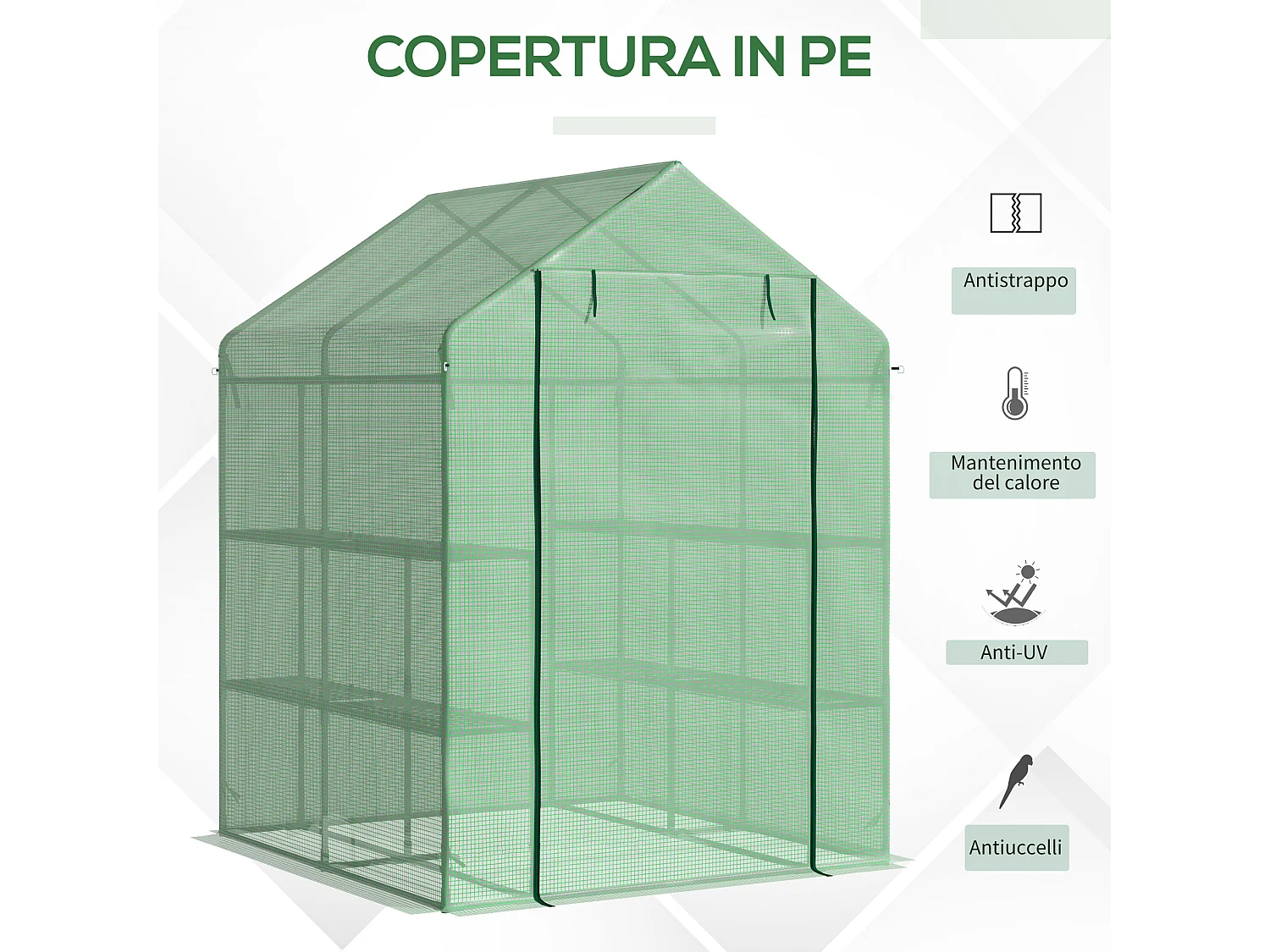 Serra da giardino con scaffali copertura pe porta avvolgibile