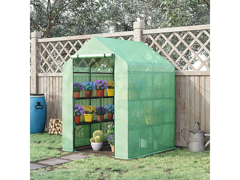 Serra da giardino con scaffali copertura pe porta avvolgibile