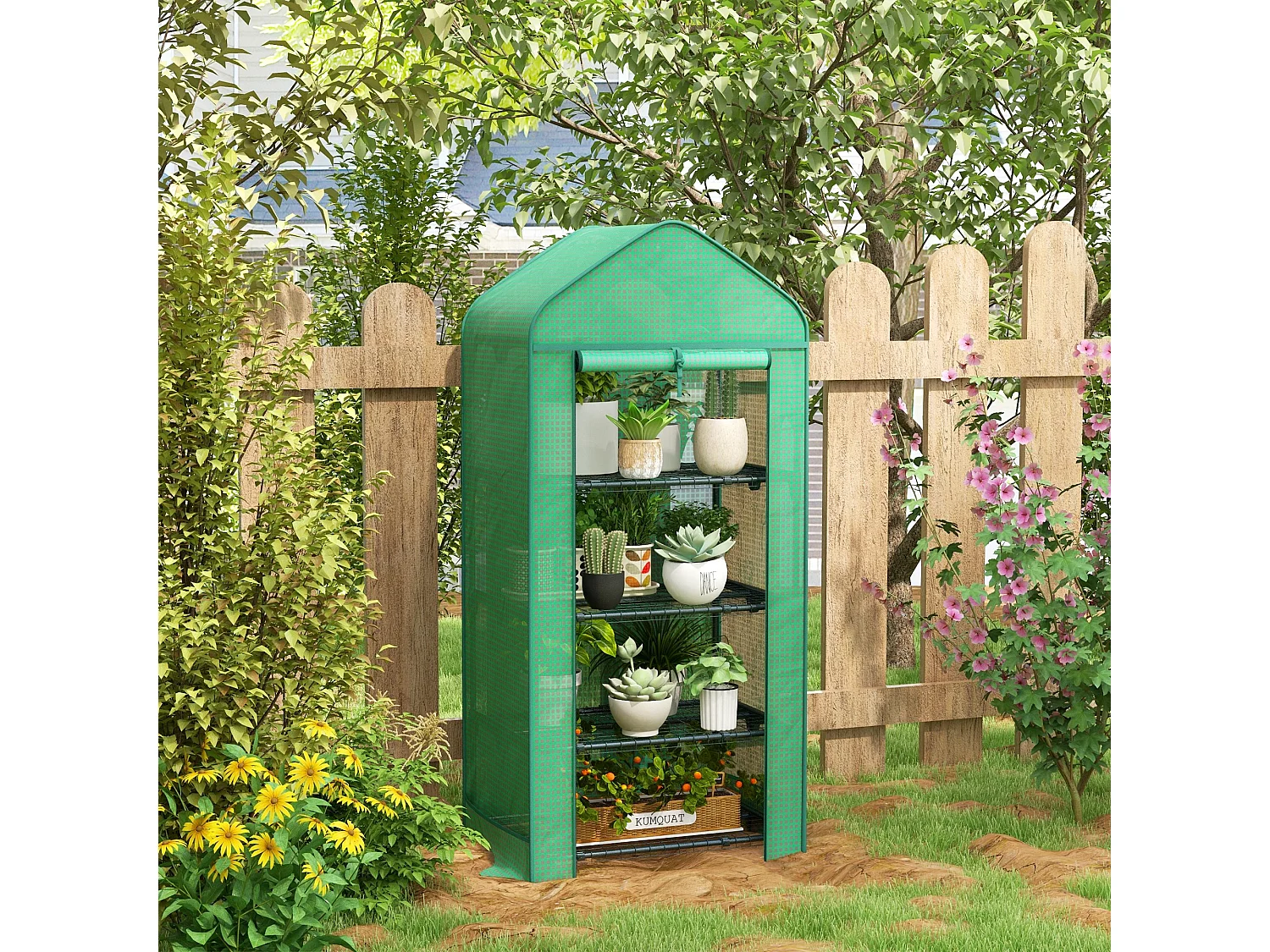 Serra da giardino a 4 ripiani in metallo e pe verde scuro