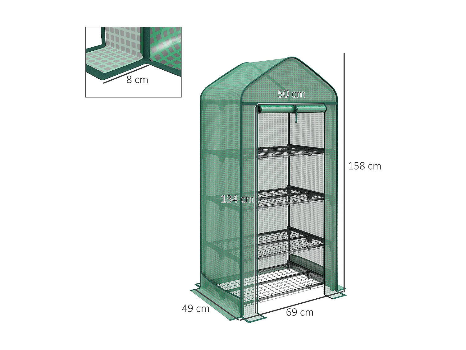 Serra da giardino a 4 ripiani in metallo e pe verde scuro