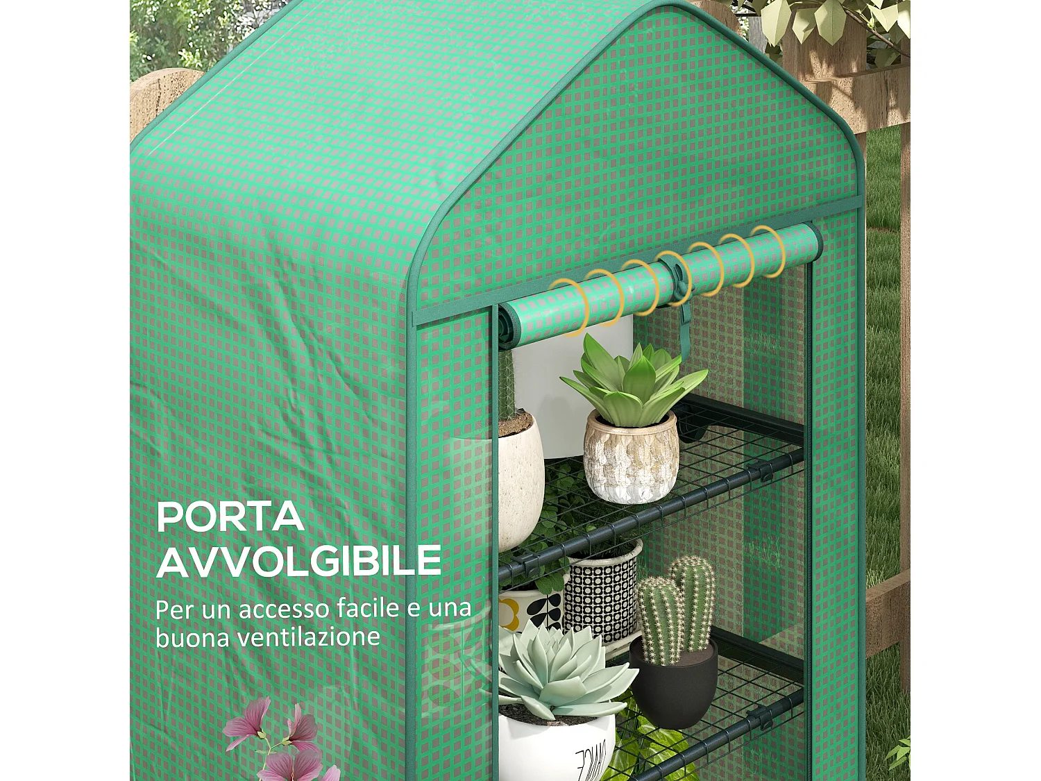 Serra da giardino a 4 ripiani in metallo e pe verde scuro