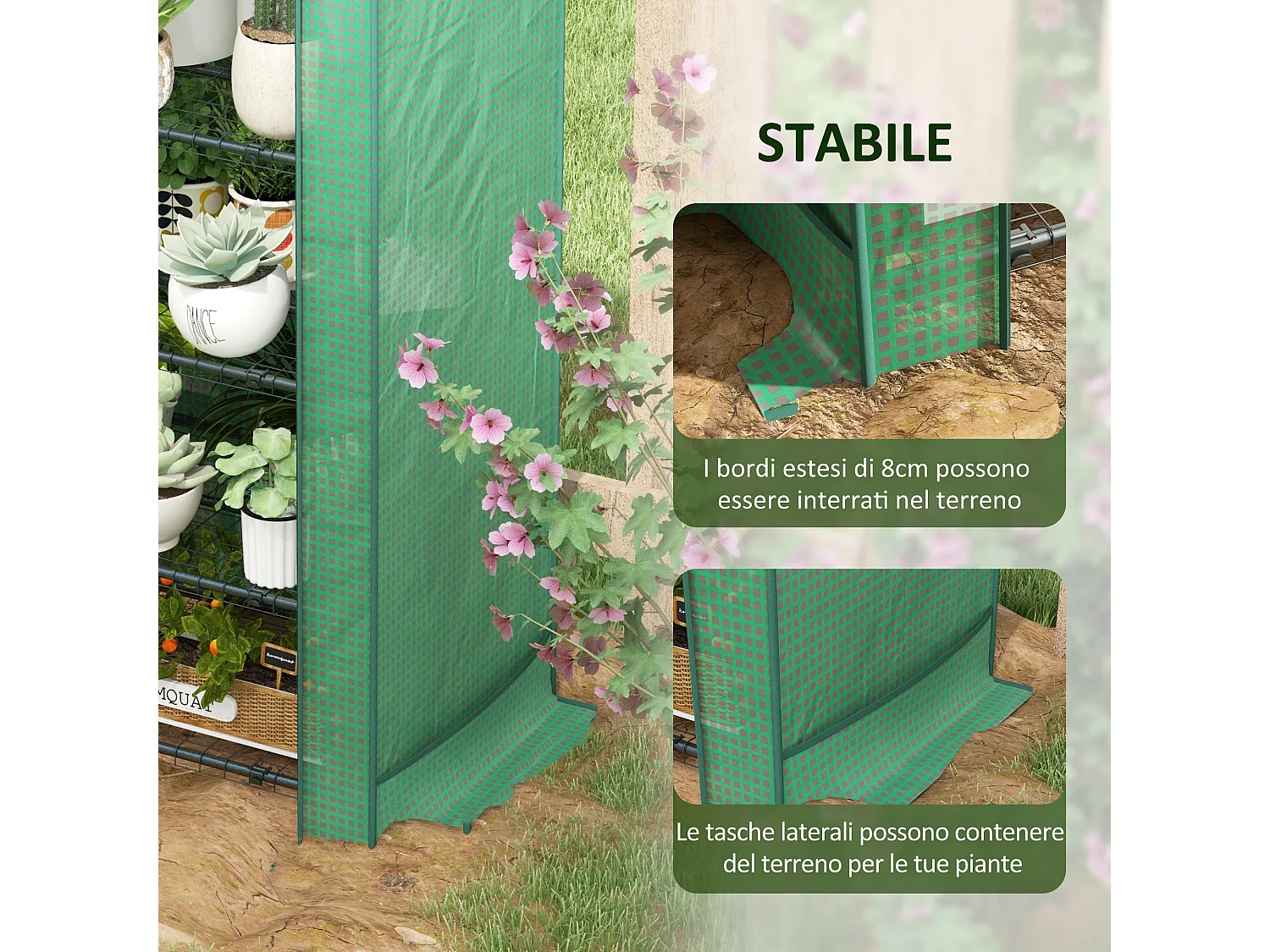 Serra da giardino a 4 ripiani in metallo e pe verde scuro