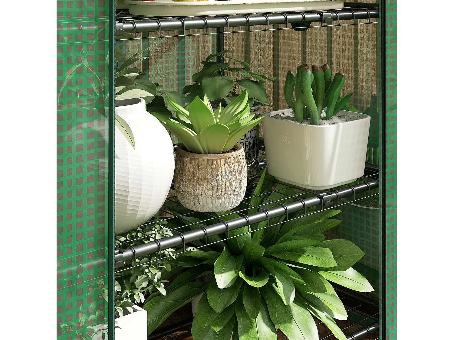 Serra da giardino a 4 ripiani in metallo e pe verde scuro