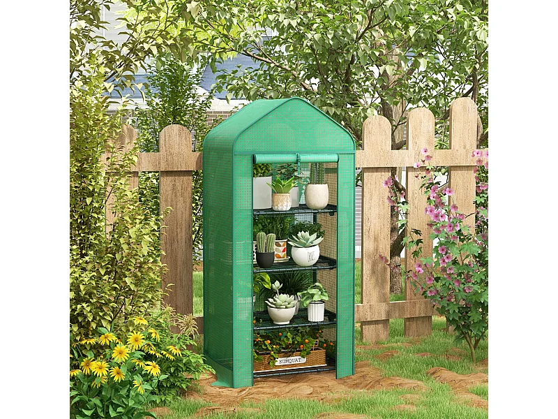 Serra da giardino a 4 ripiani in metallo e pe verde scuro