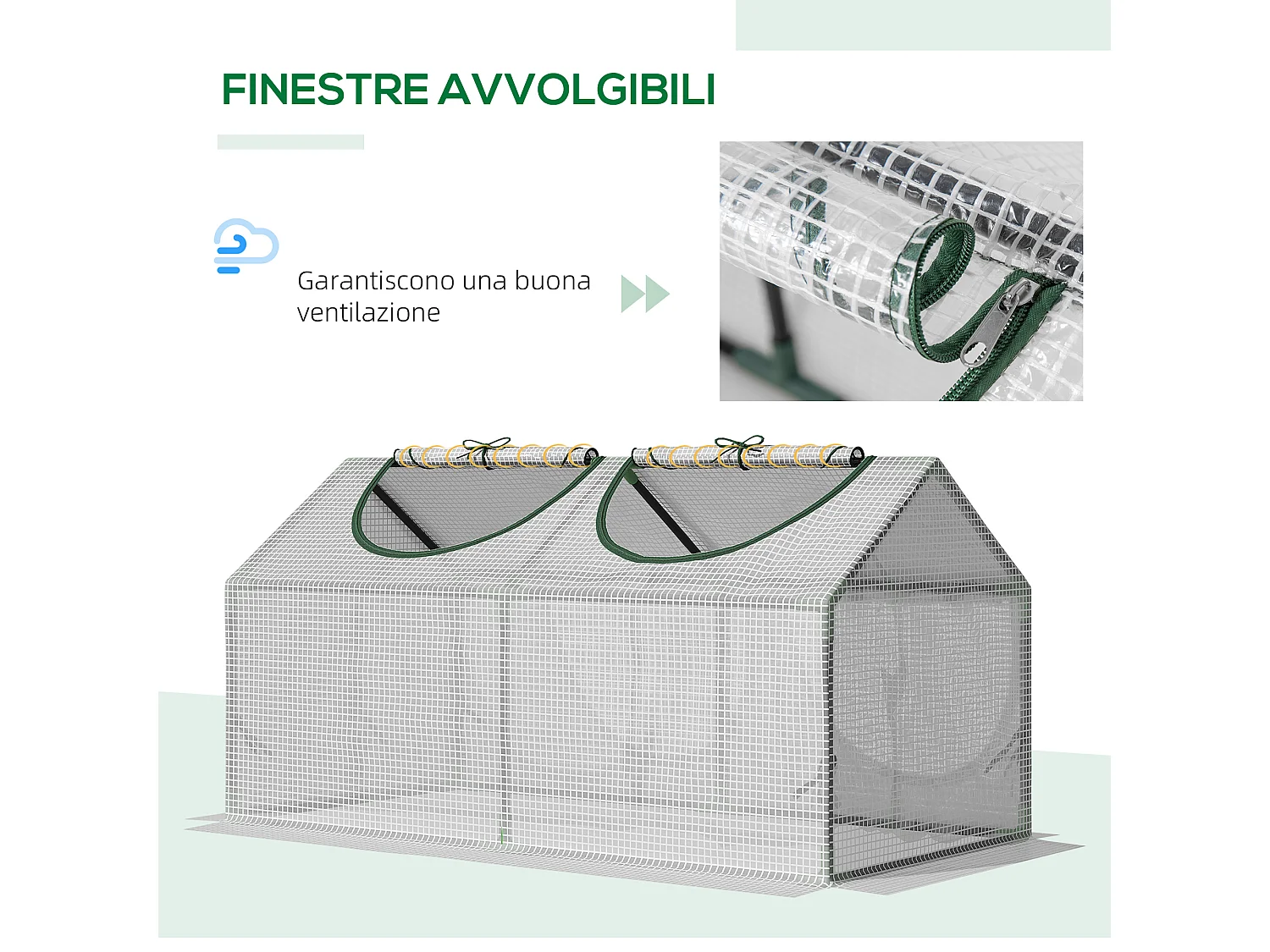 Mini serra 2 finestre avvolgibili copertura pe 119x60x60cm