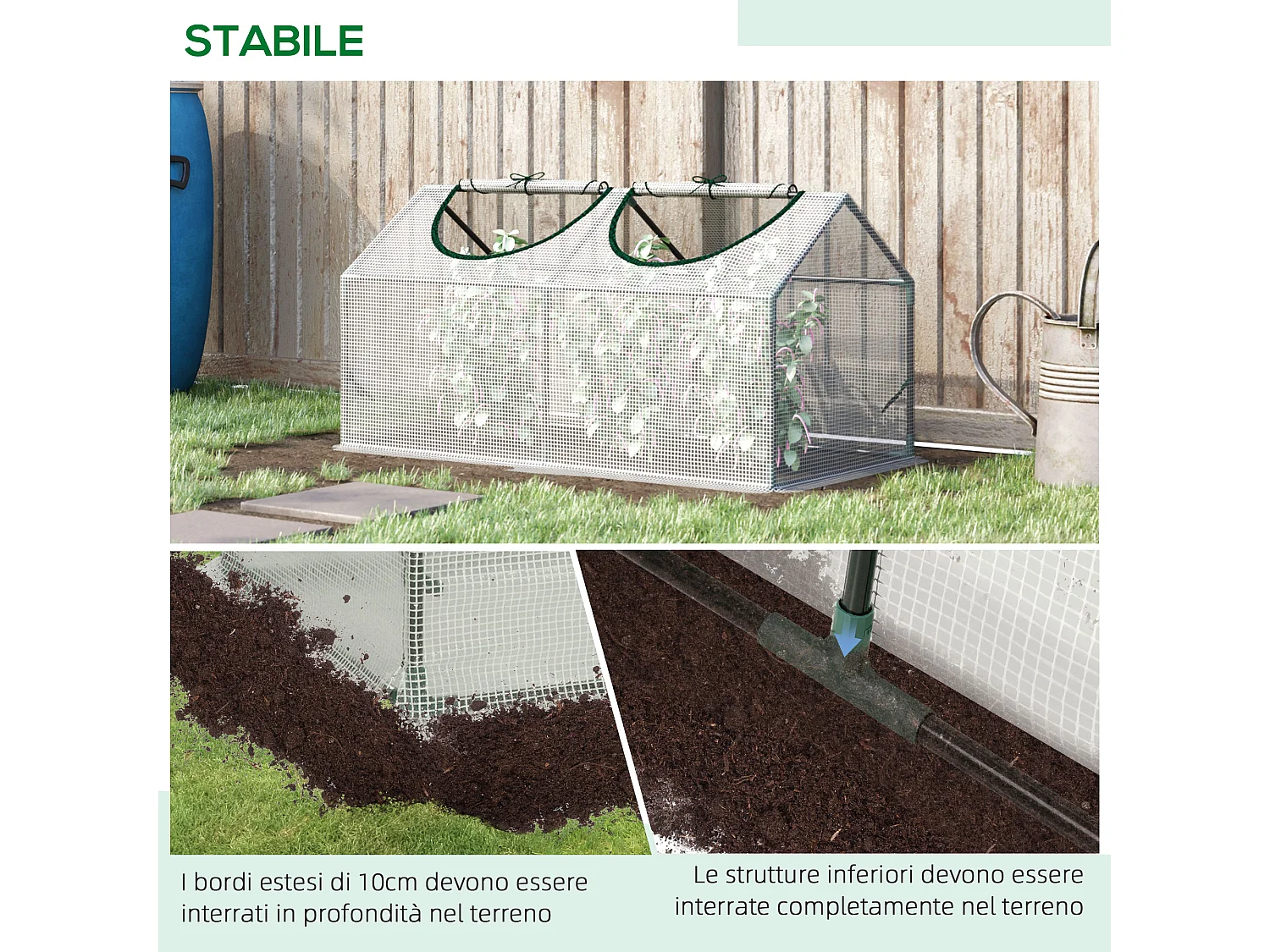 Mini serra 2 finestre avvolgibili copertura pe 119x60x60cm