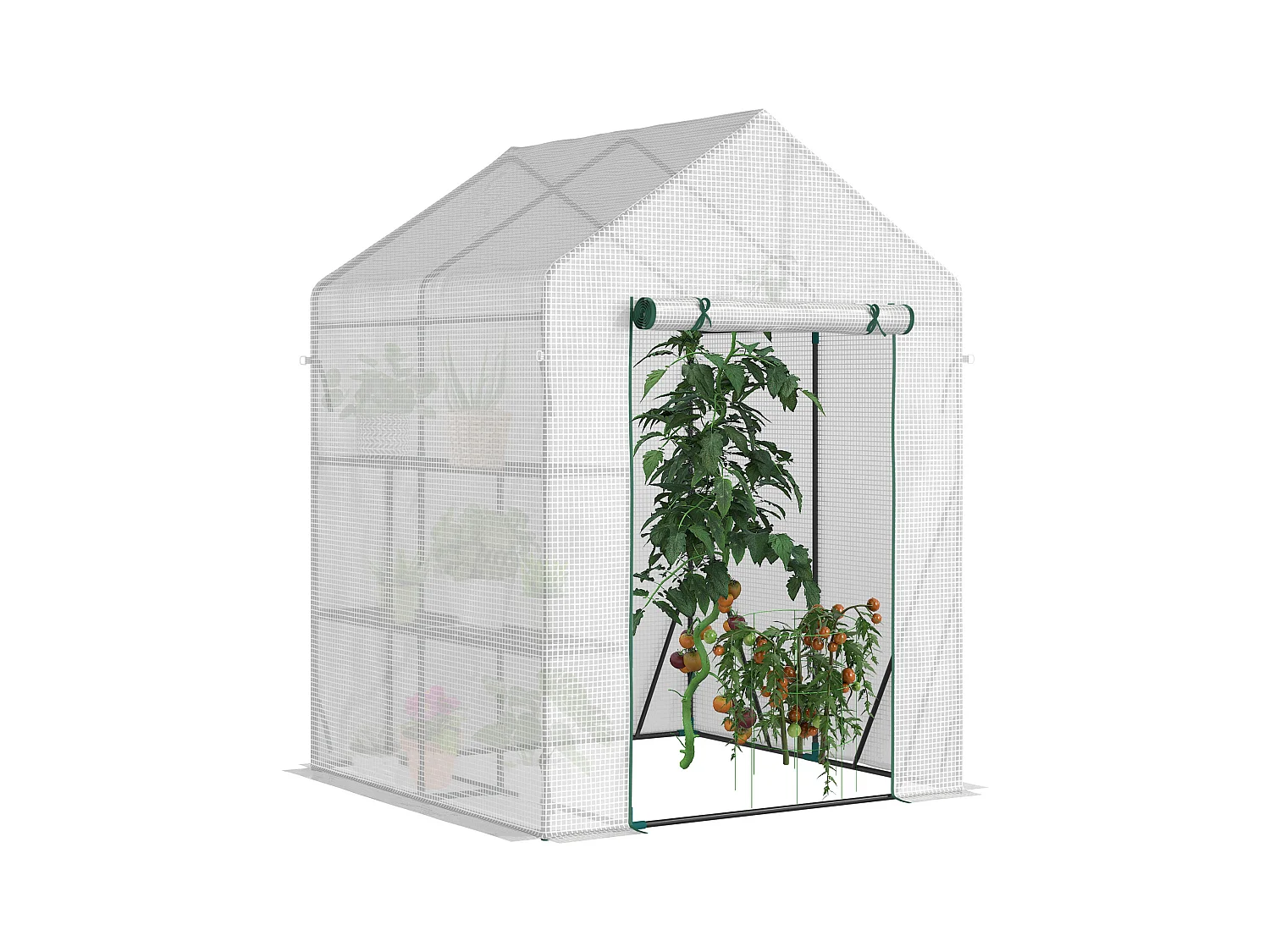 Serra da giardino in pe e acciaio con 2 scaffali bianca