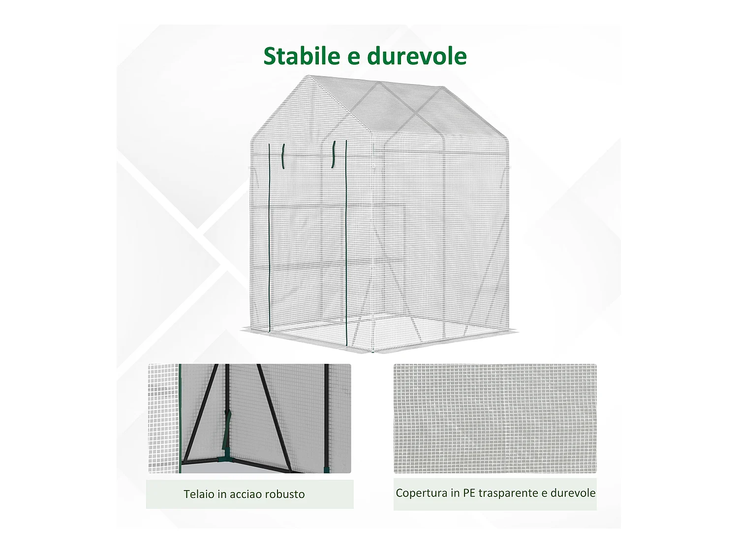 Serra da giardino in pe e acciaio con 2 scaffali bianca