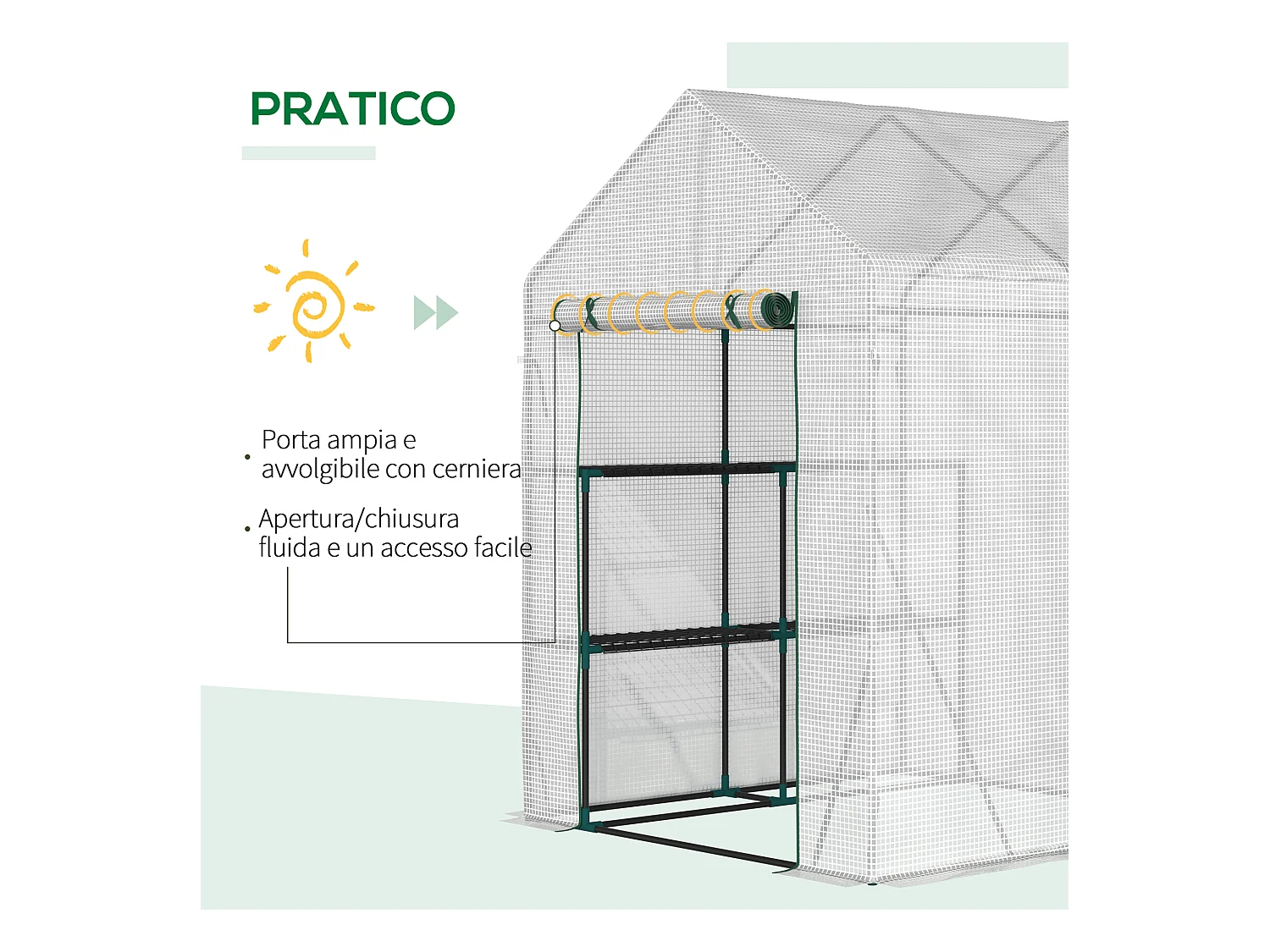 Serra da giardino in pe e acciaio con 2 scaffali bianca