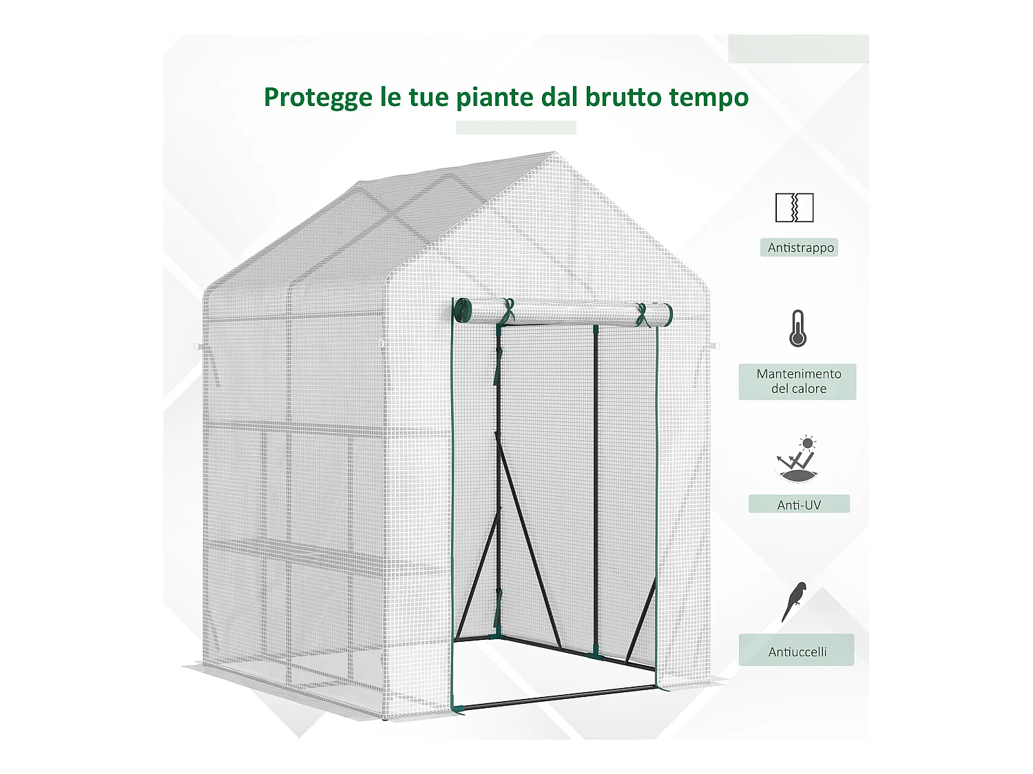 Serra da giardino in pe e acciaio con 2 scaffali bianca