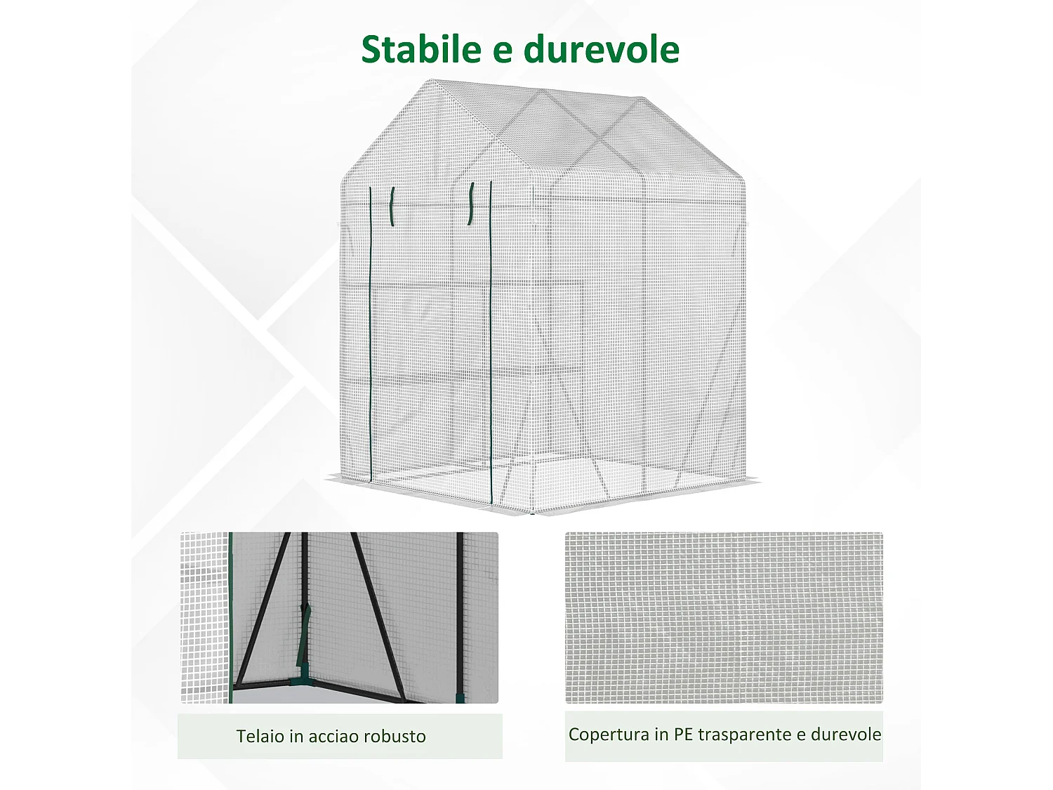 Serra da giardino in pe e acciaio con 2 scaffali bianca