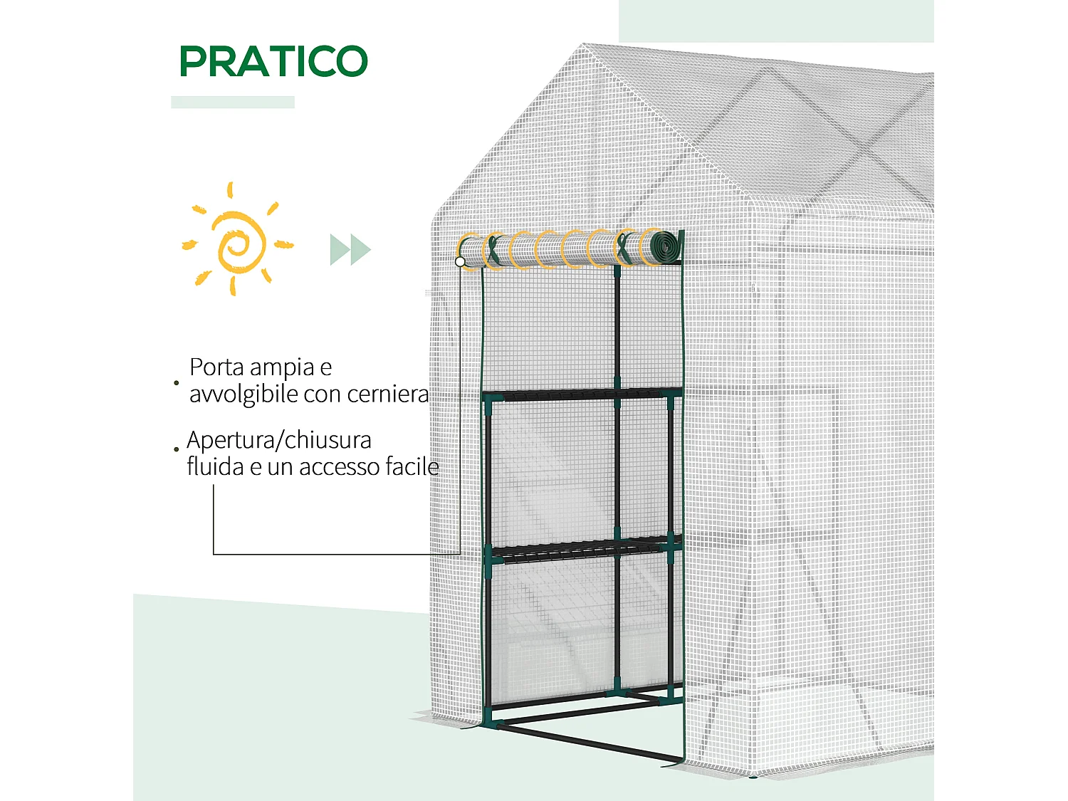 Serra da giardino in pe e acciaio con 2 scaffali bianca