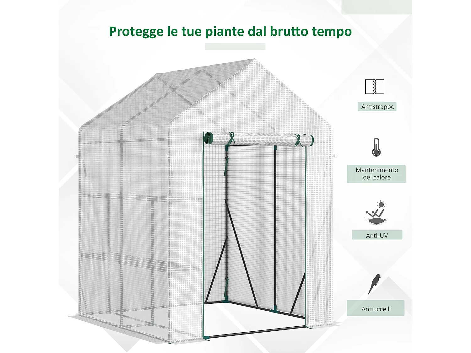 Serra da giardino in pe e acciaio con 2 scaffali bianca