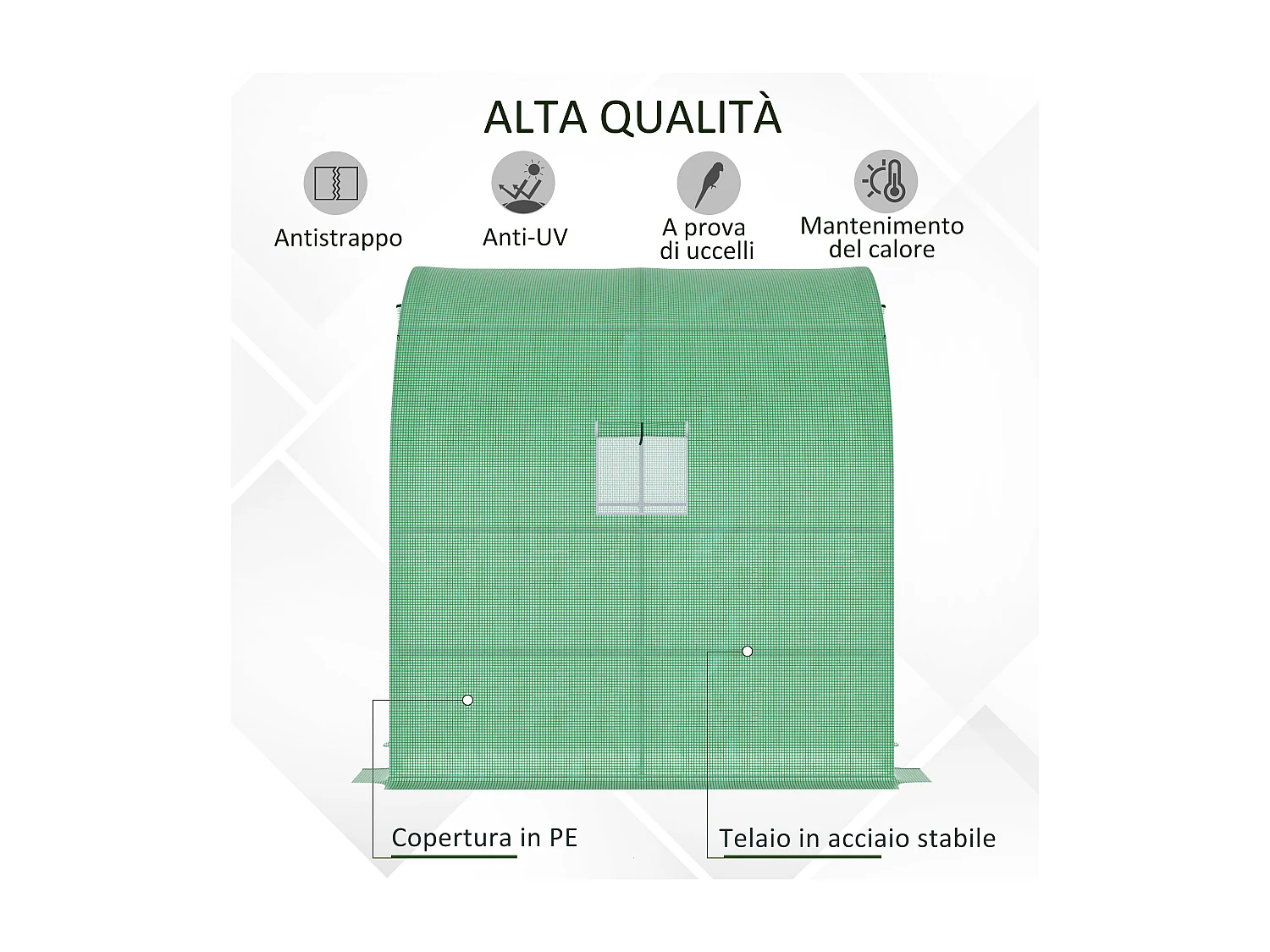 Serra da parete con 2 ripiani acciaio pe 200x100x215 cm verde