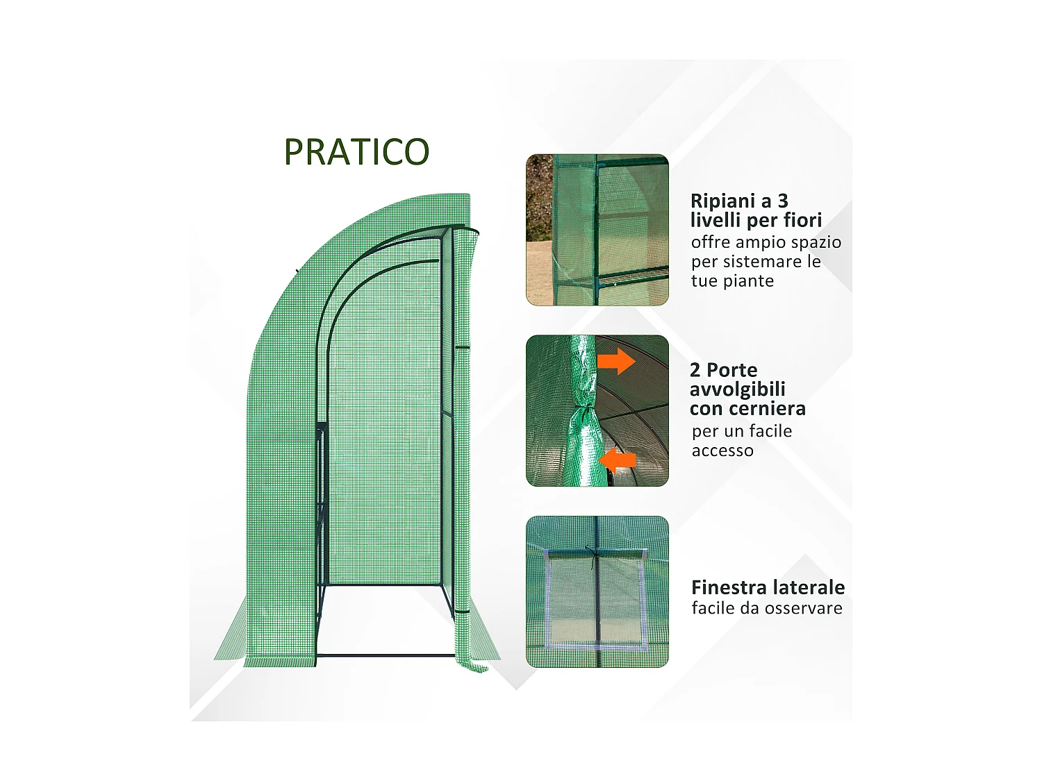 Serra da parete con 2 ripiani acciaio pe 200x100x215 cm verde