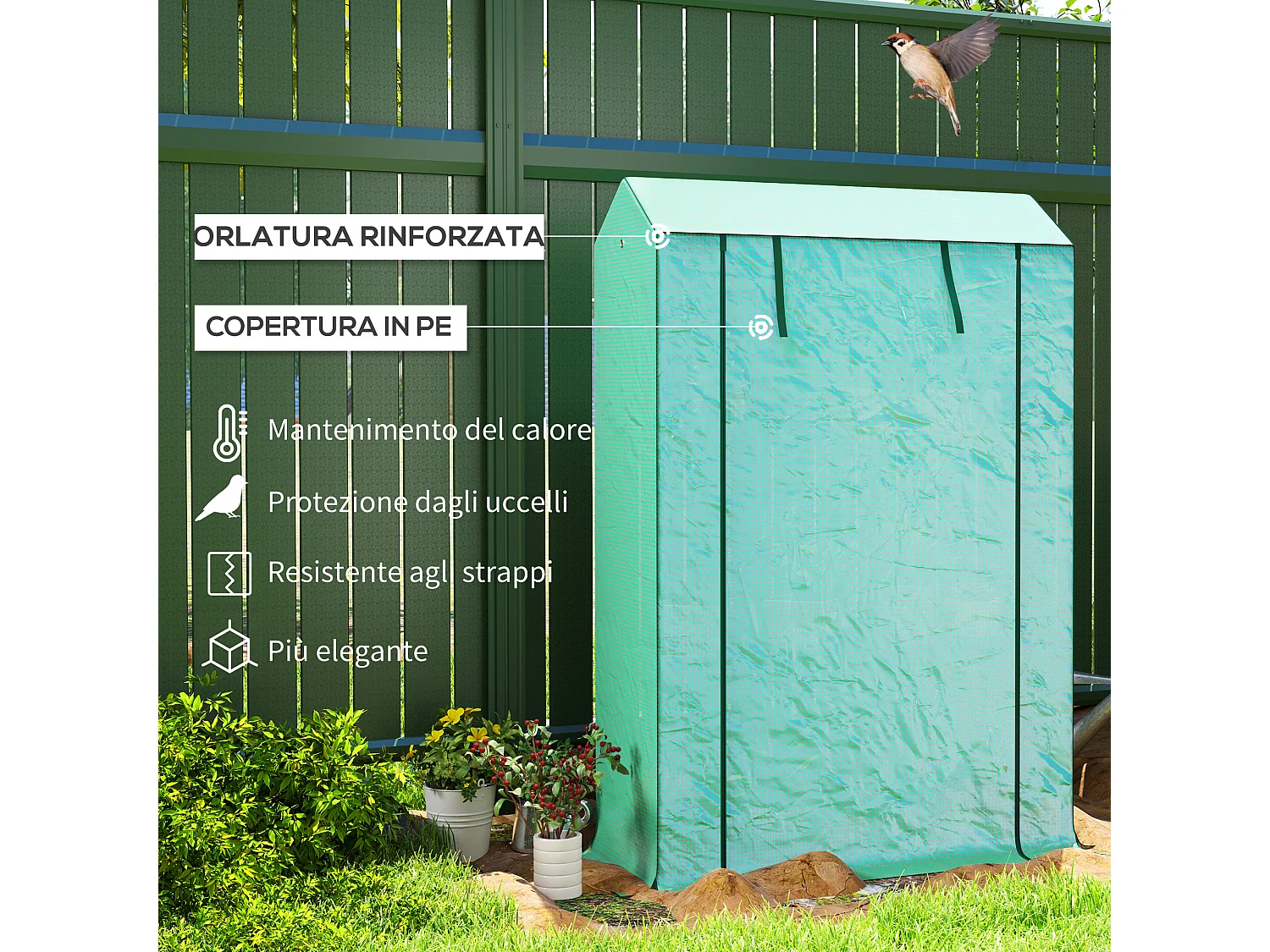 Serra da giardino con ripiani e copertura in pe 100x40x150 cm verde