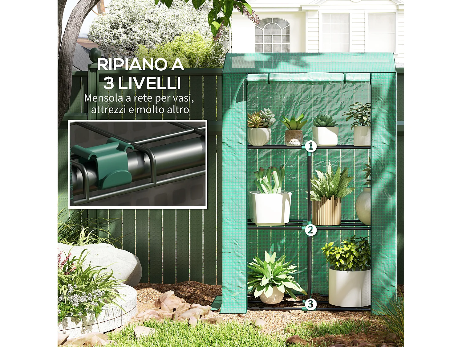 Serra da giardino con ripiani e copertura in pe 100x40x150 cm verde