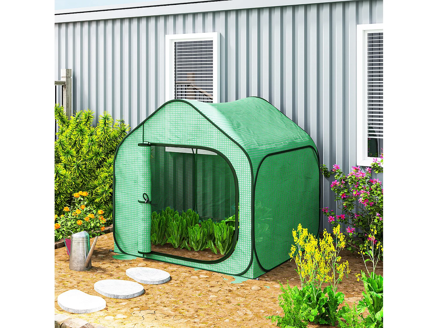 Serra a casetta pieghevole in acciaio e pe 150x148x148 cm verde