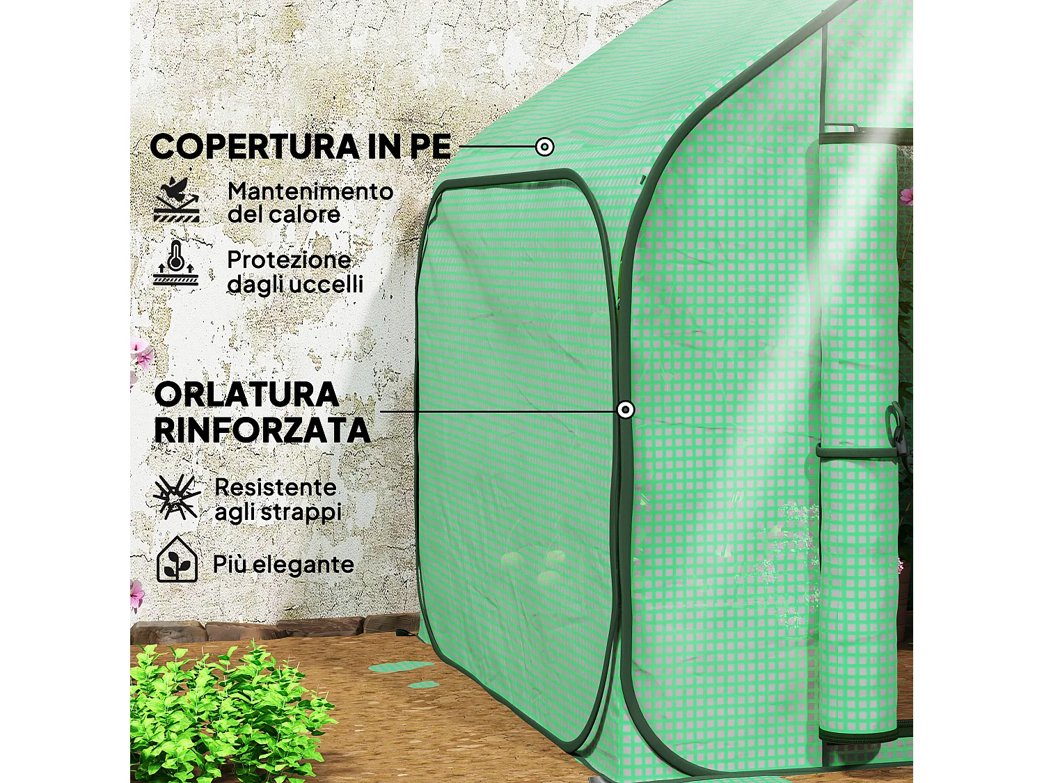 Serra a casetta pieghevole in acciaio e pe 150x148x148 cm verde