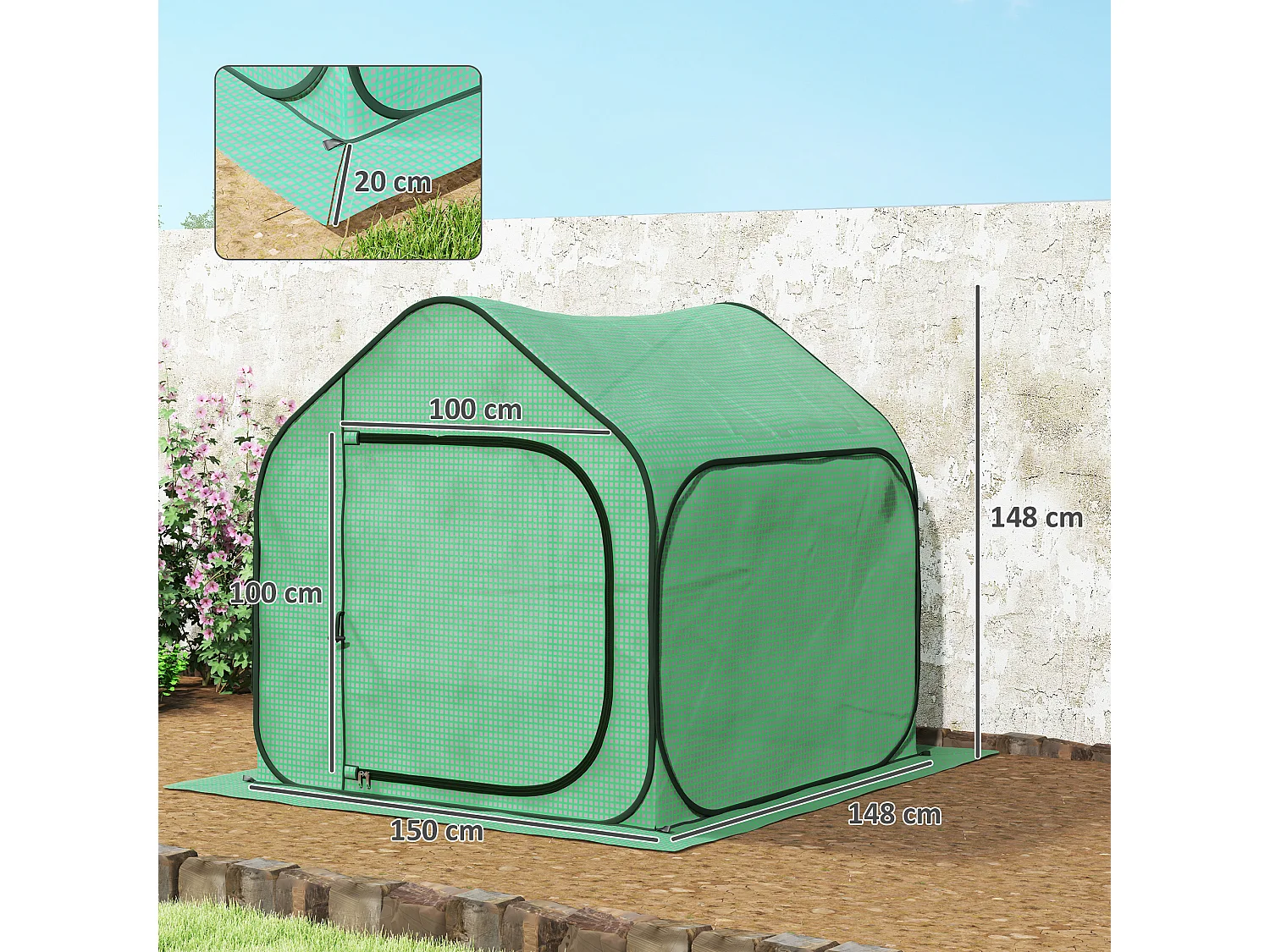 Serra a casetta pieghevole in acciaio e pe 150x148x148 cm verde