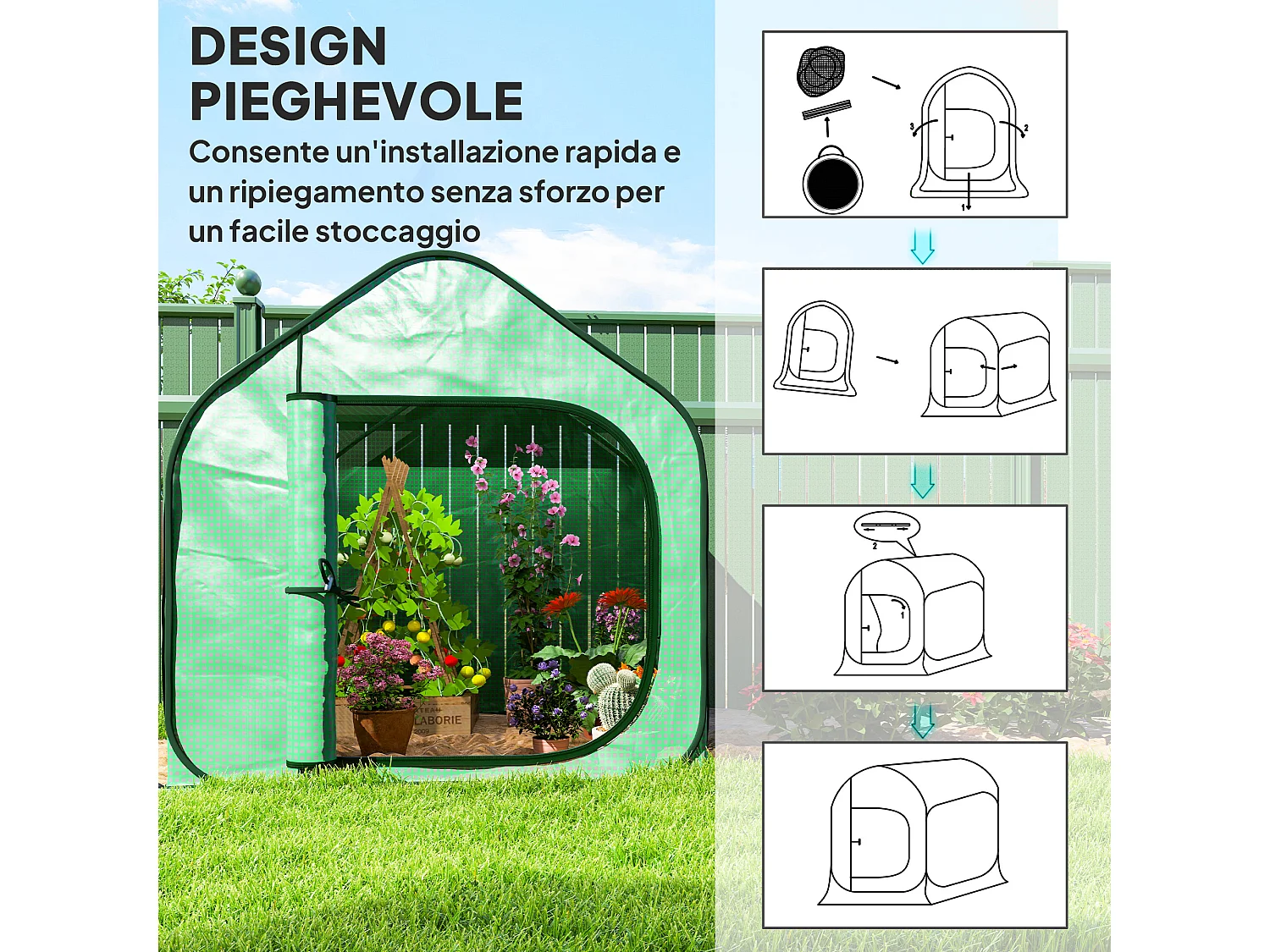 Serra a casetta pieghevole in acciaio e pe 150x148x148 cm verde