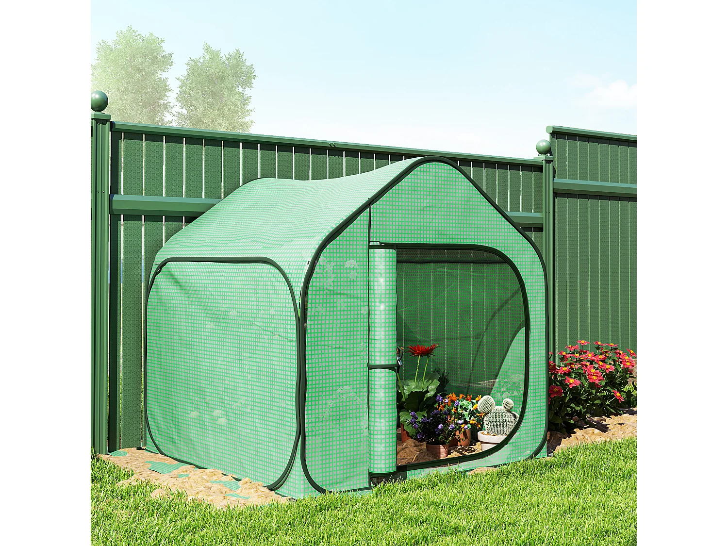 Serra a casetta pieghevole in acciaio e pe 150x148x148 cm verde