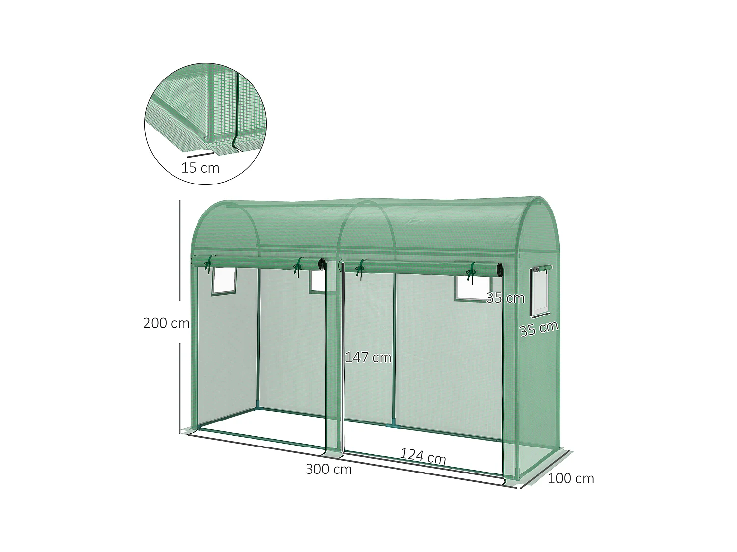 Serra a tunnel 2 porte avvolgibili 4 finestre in pe e acciaio 3x1x2 m