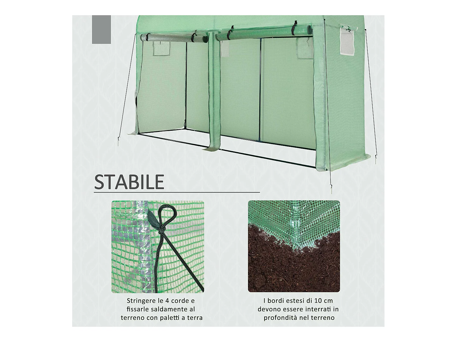 Serra a tunnel 2 porte avvolgibili 4 finestre in pe e acciaio 3x1x2 m