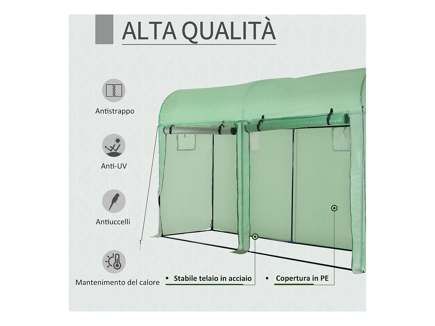 Serra a tunnel 2 porte avvolgibili 4 finestre in pe e acciaio 3x1x2 m