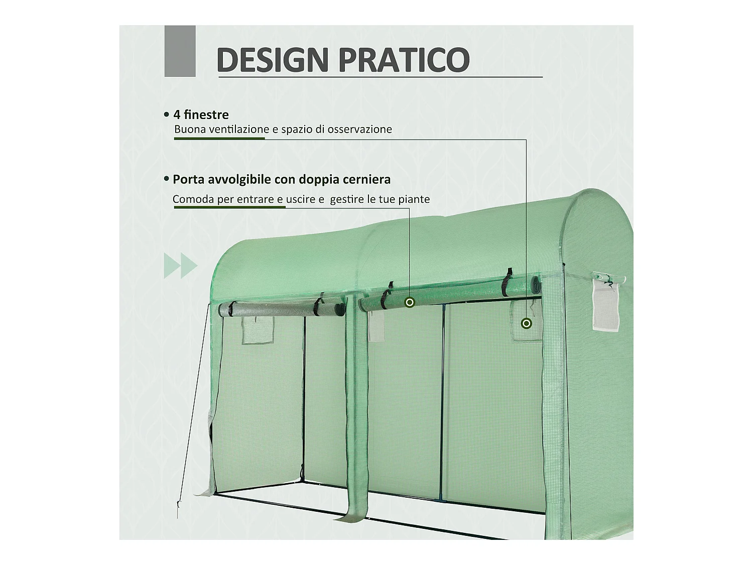Serra a tunnel 2 porte avvolgibili 4 finestre in pe e acciaio 3x1x2 m