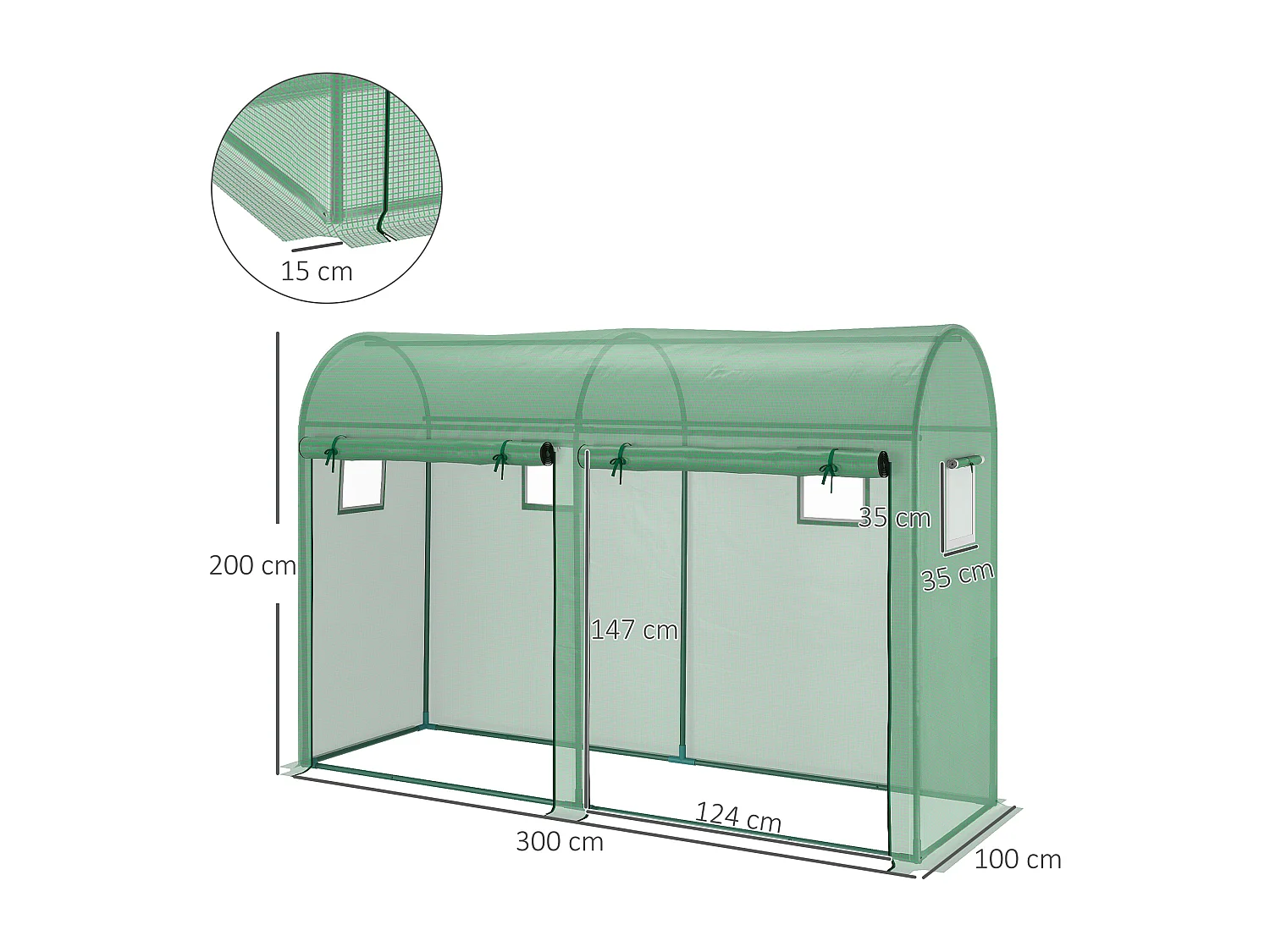 Serra a tunnel 2 porte avvolgibili 4 finestre in pe e acciaio 3x1x2 m