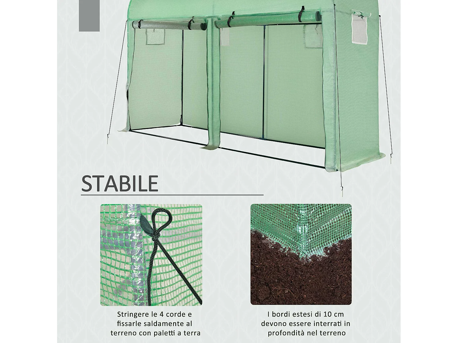 Serra a tunnel 2 porte avvolgibili 4 finestre in pe e acciaio 3x1x2 m