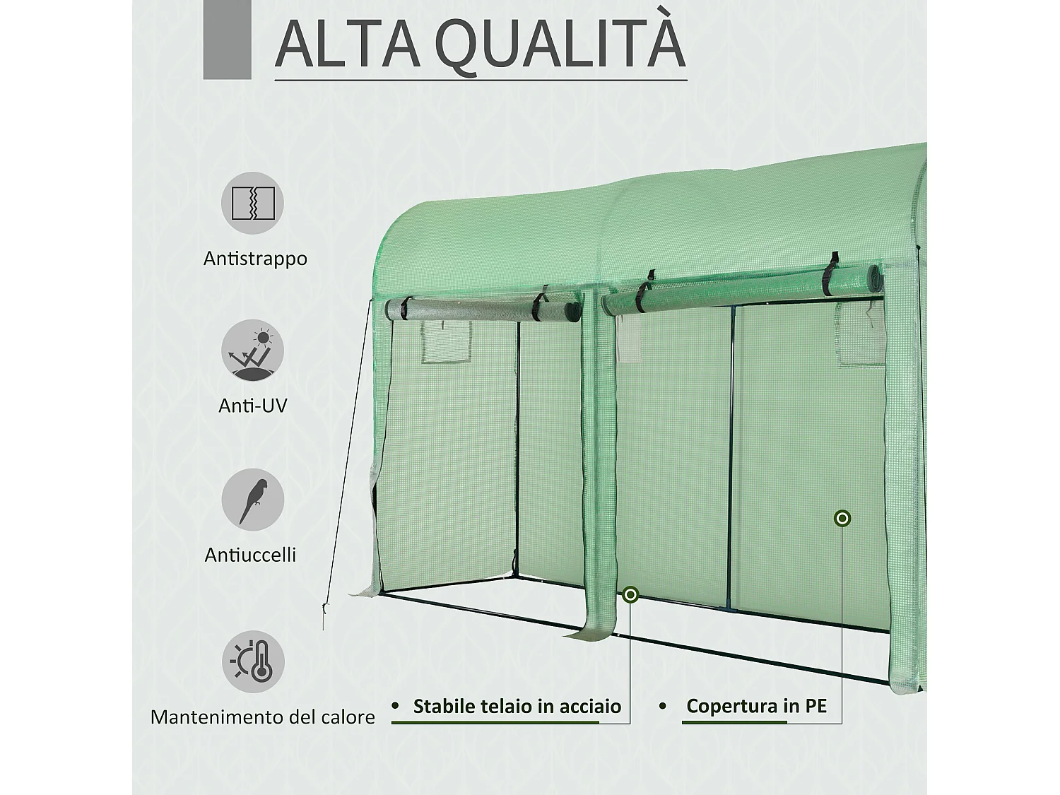 Serra a tunnel 2 porte avvolgibili 4 finestre in pe e acciaio 3x1x2 m