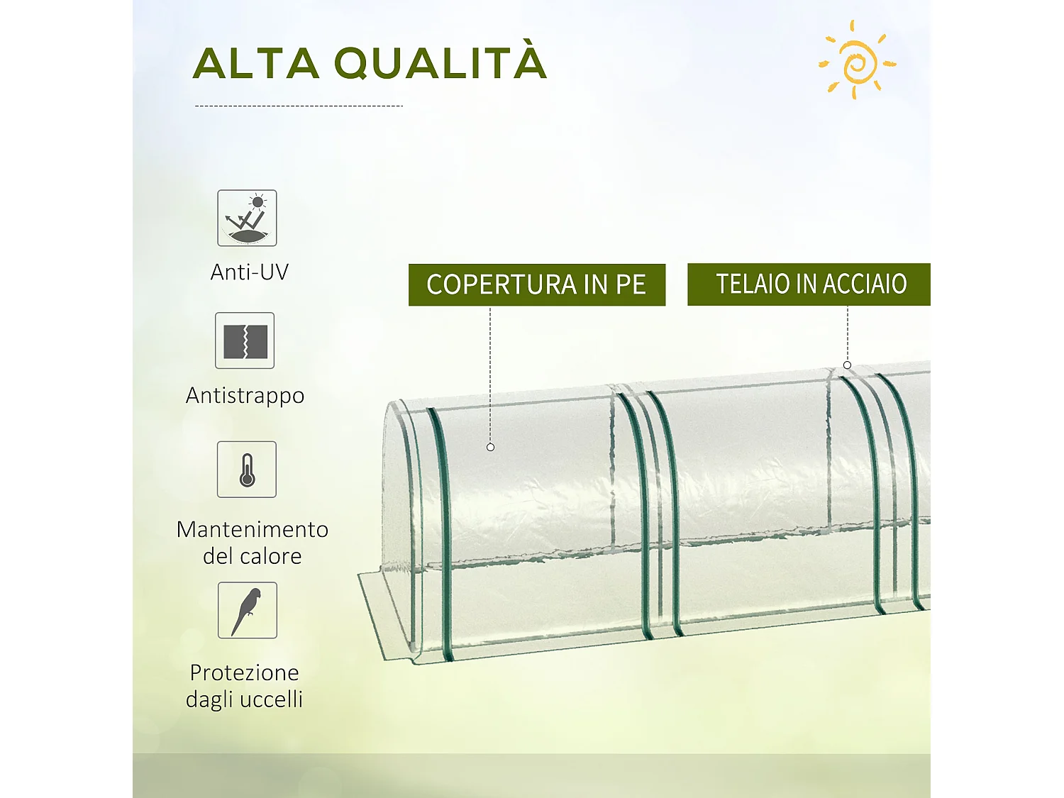 Serra a tunnel in pvc trasparente e acciaio porte a cerniera