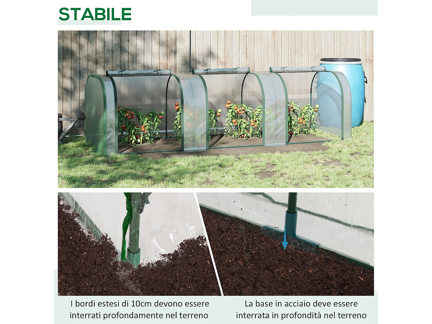 Serra a tunnel in pvc trasparente e acciaio porte a cerniera