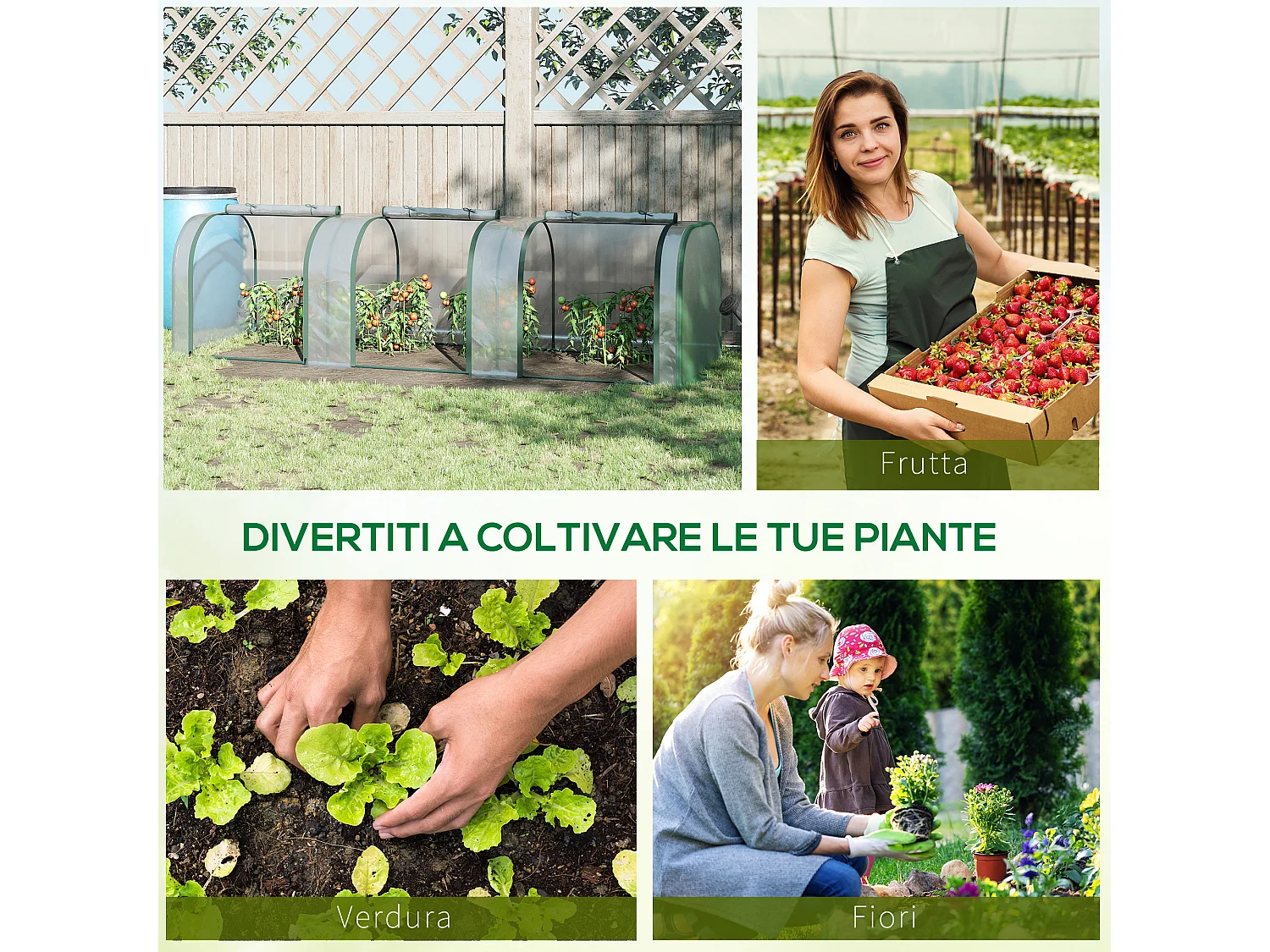 Serra a tunnel in pvc trasparente e acciaio porte a cerniera