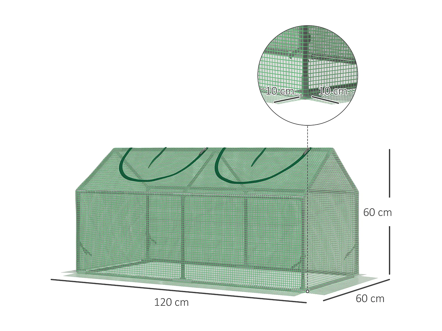 Mini serra per orto con copertura in pe verde 120x60x60cm