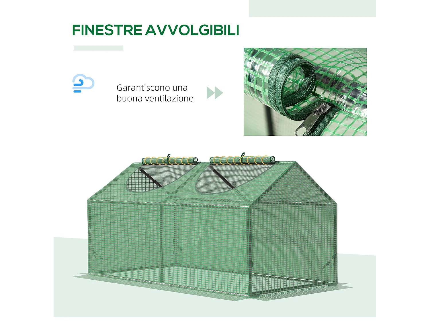 Mini serra per orto con copertura in pe verde 120x60x60cm