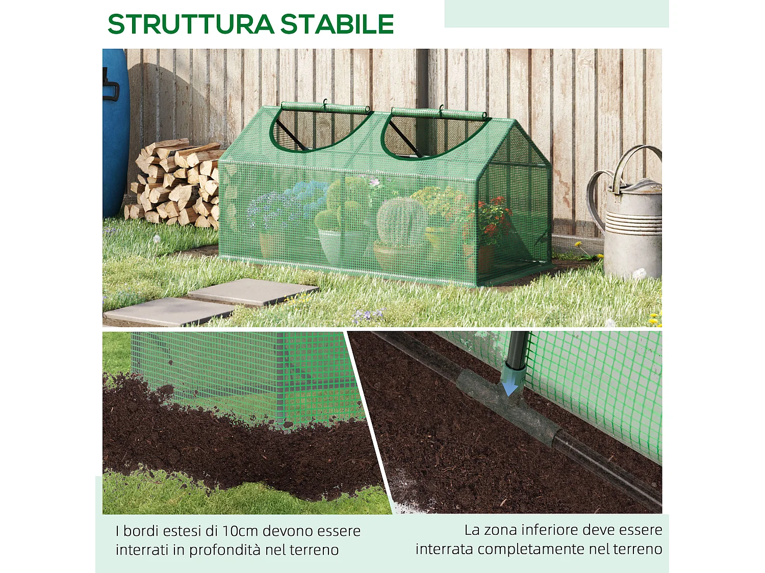 Mini serra per orto con copertura in pe verde 120x60x60cm