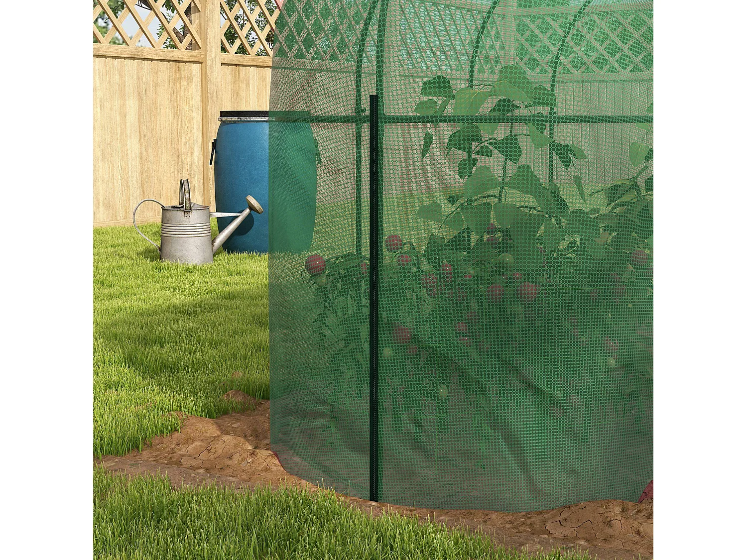 Serra per piante a rete con porta a cerniera in acciaio e pe verde