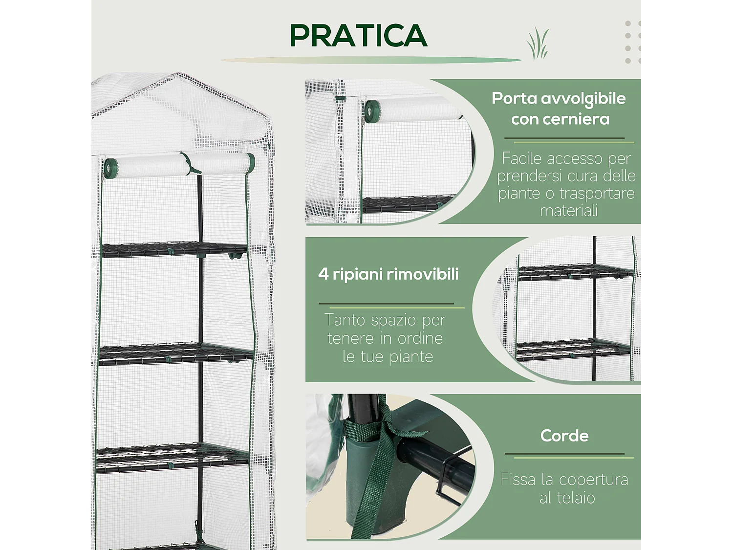 Serra verticale con 4 ripiani acciaio e pe bianco 70x50x160cm