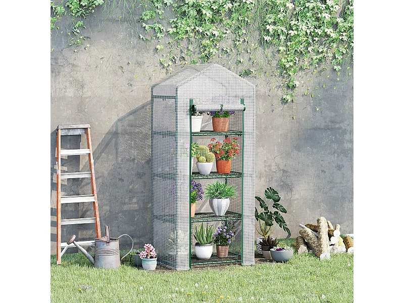 Serra verticale con 4 ripiani acciaio e pe bianco 70x50x160cm