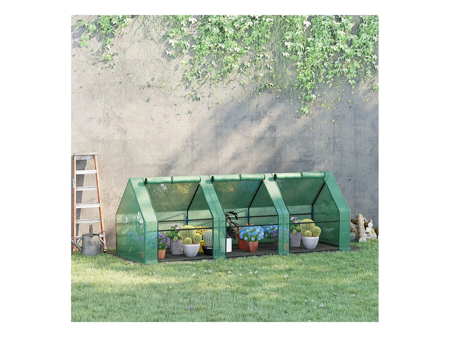 Serra da giardino a tunnel con copertura in plastica pe verde