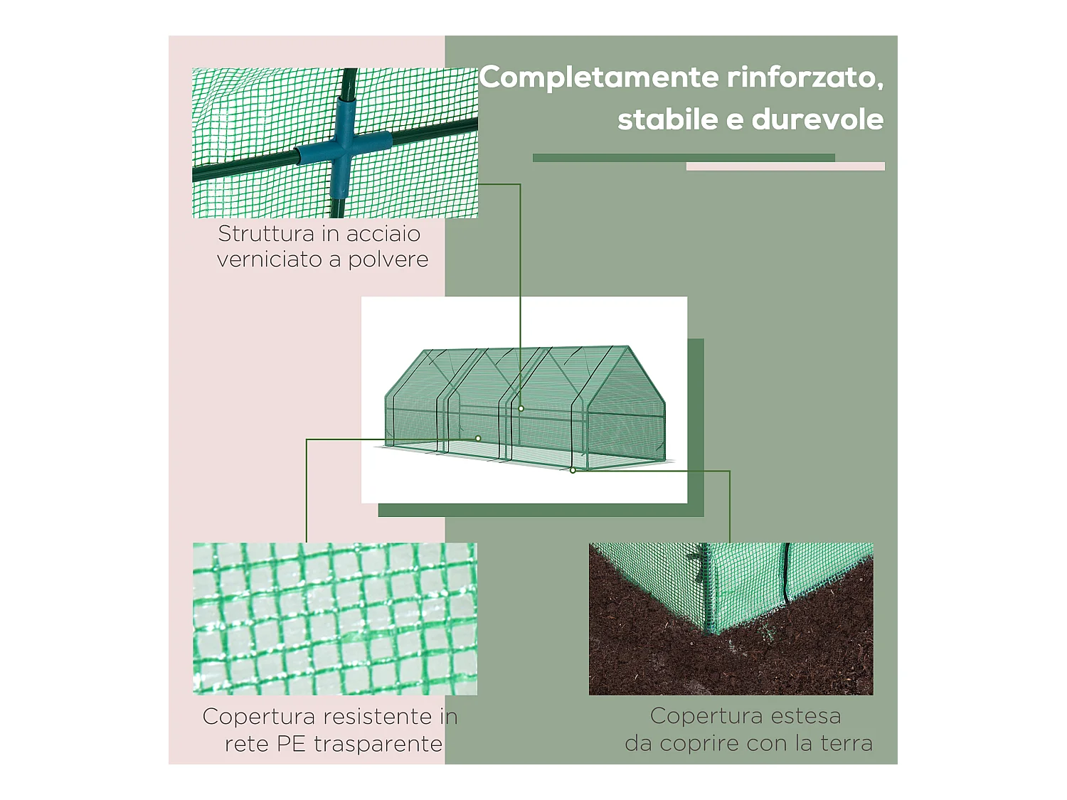 Serra da giardino a tunnel con copertura in plastica pe verde