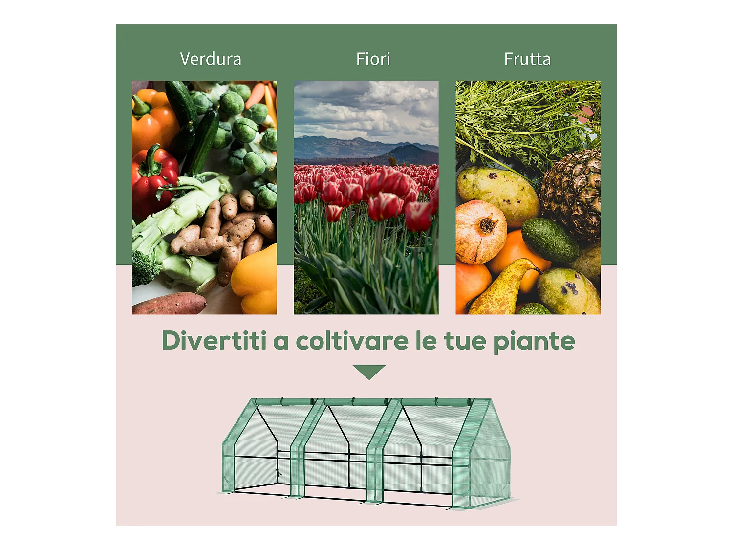 Serra da giardino a tunnel con copertura in plastica pe verde