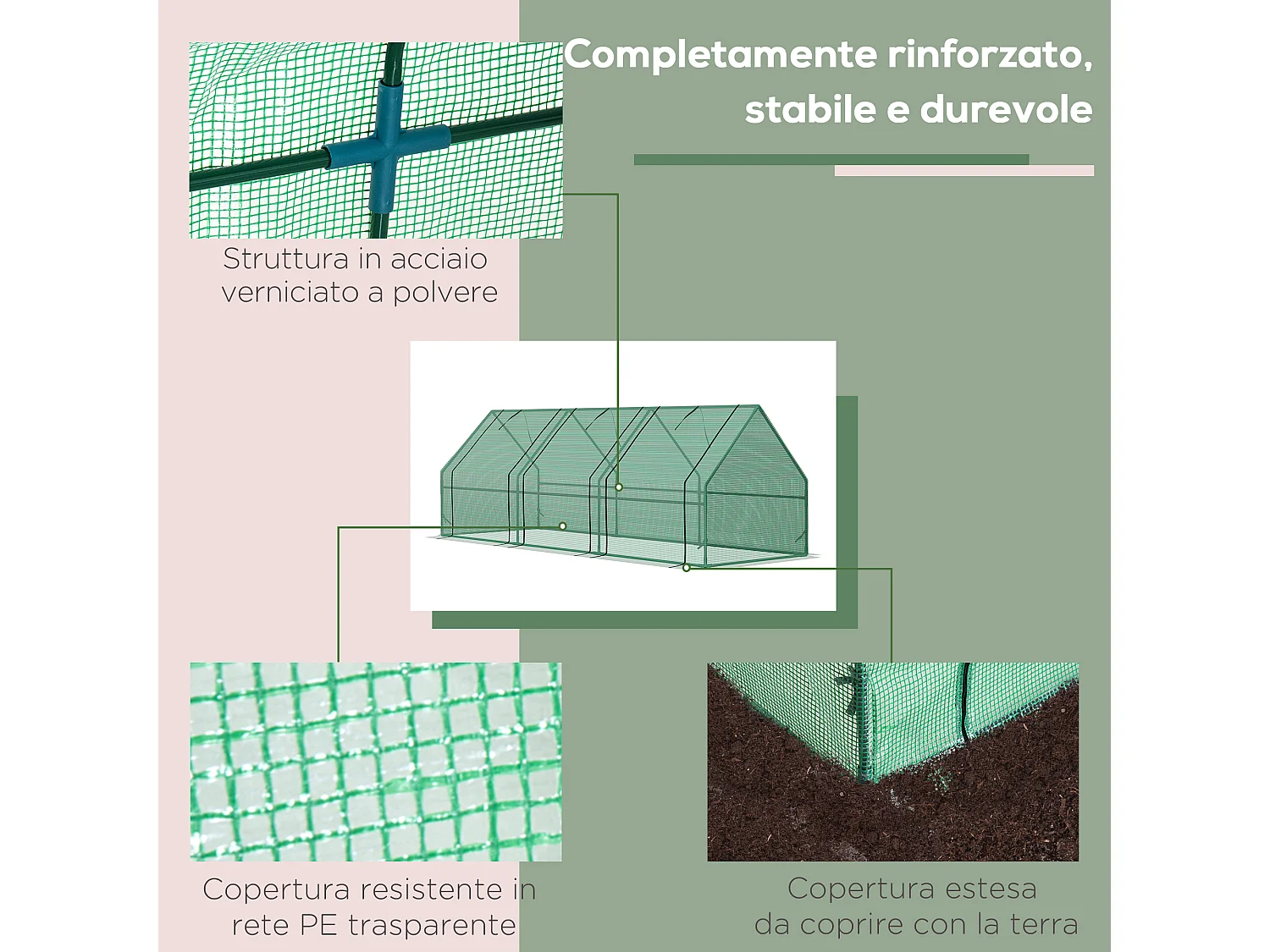 Serra da giardino a tunnel con copertura in plastica pe verde